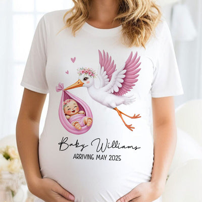 Cute Stork New Baby Personalized Shirt for New Mom, Pregnancy Announcement Gift for Her, Pregnancy Reveal Shirt