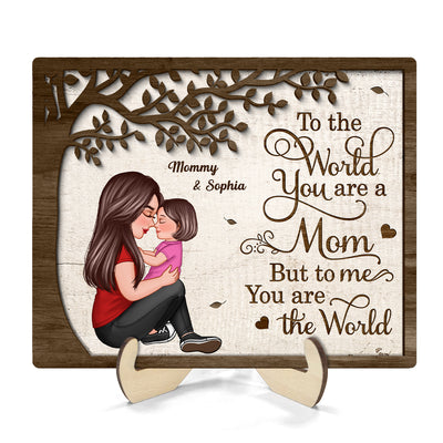 Grandma Mom Kid Sitting Under Tree Personalized 2-layer Wooden Plaque