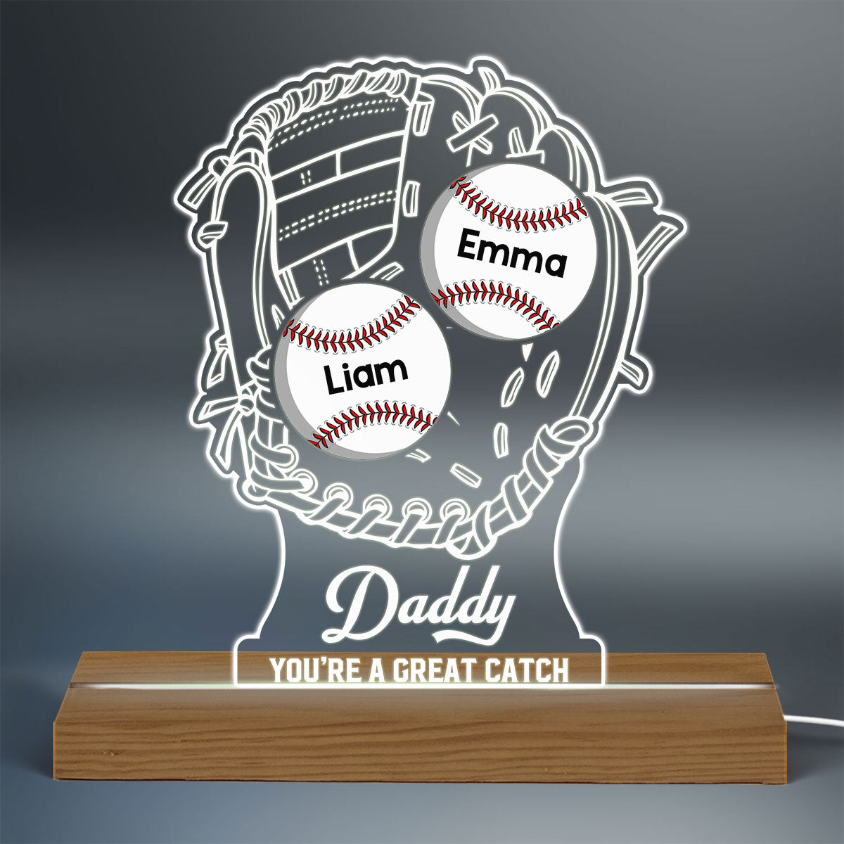You‘re A Great Catch Baseball Mom Dad Personalized Custom Shaped Acrylic Plaque With LED Night Light