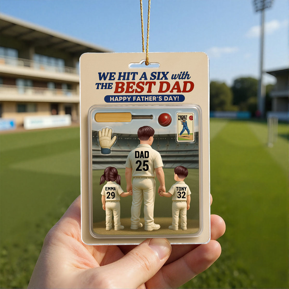 Hit A Six With The Best Dad Cricket Dad Personalized Car Hanger Acrylic Ornament, Father's Day Gift For Husband, Dad