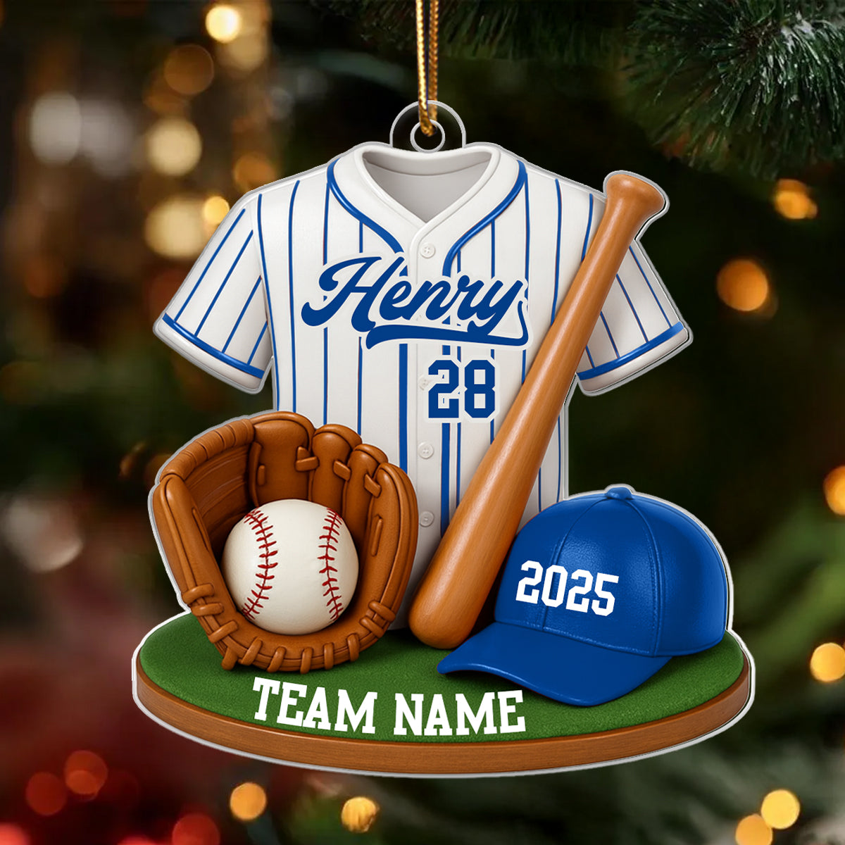 Baseball Softball Kit 3D Effect - Personalized Acrylic Ornament - Christmas Gift for Son, Daughter, Grandkids