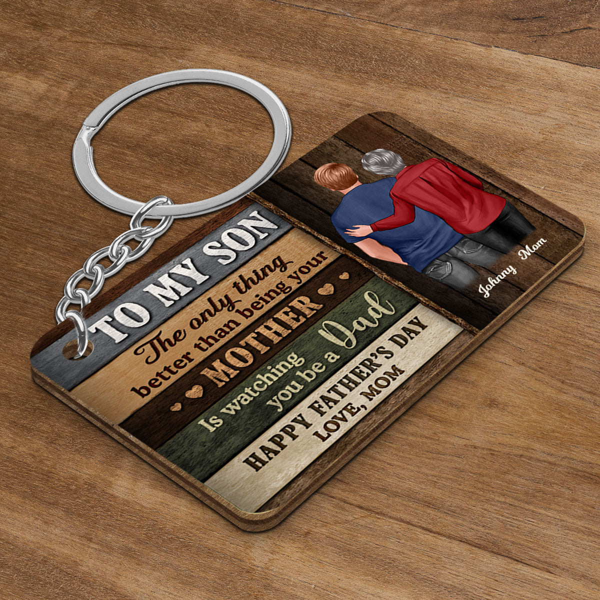 Colored Wood Pallets To My Son From Mom Happy Father's Day Personalized Wooden Keychain
