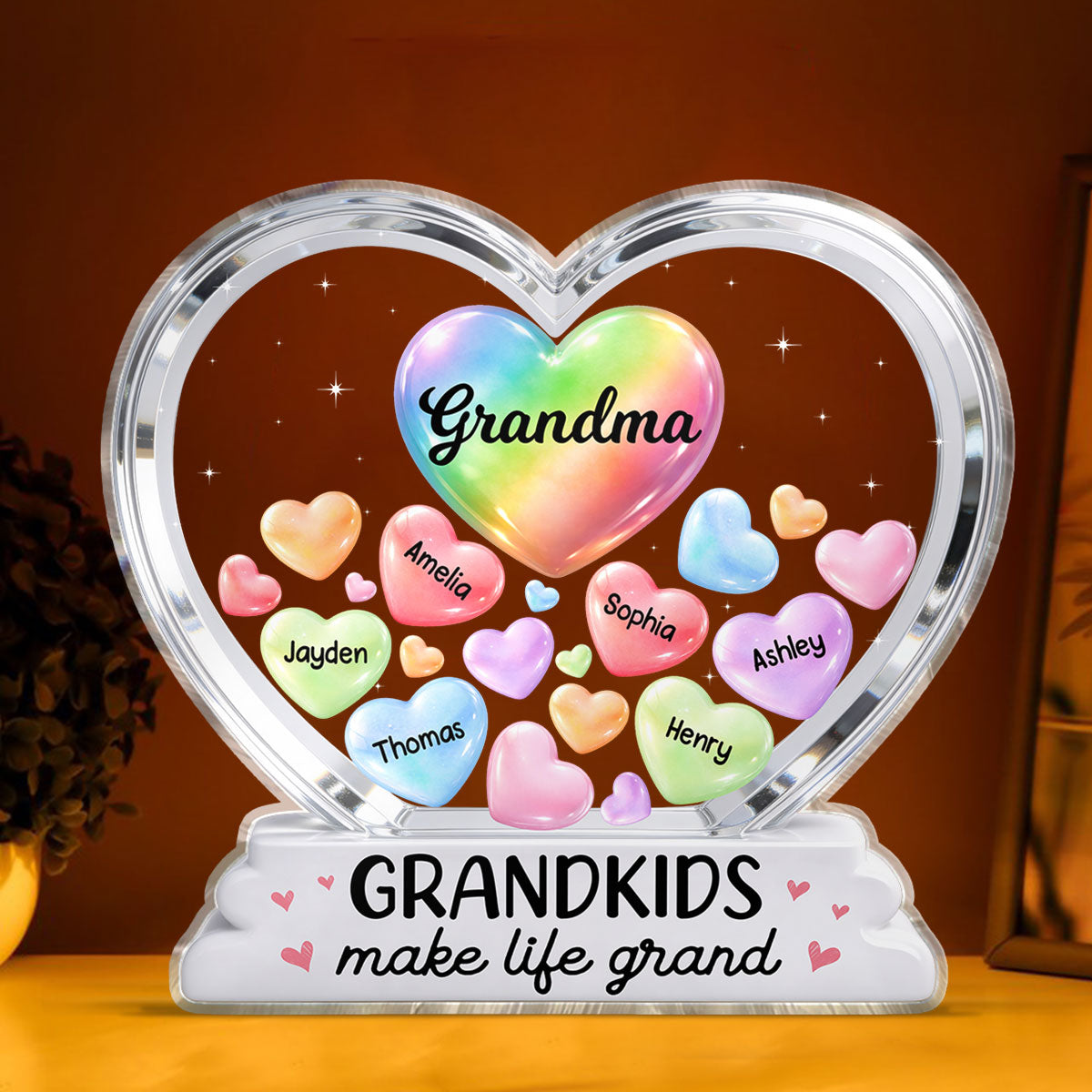Grandma's Sweethearts In Heart 2D Flat - Personalized Acrylic Block Plaque - Heartfelt Mother's Day Gift For Grandma