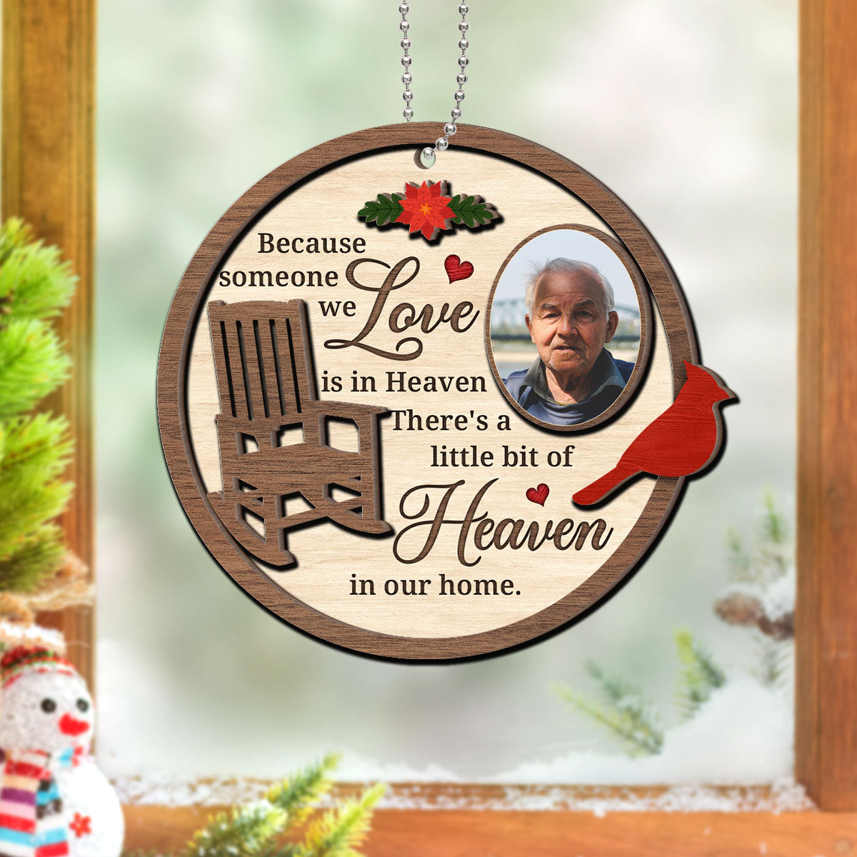 Cardinal Because Some One We Love In Heaven Memorial Chair Christmas Personalized 2-Layer Wooden Ornament