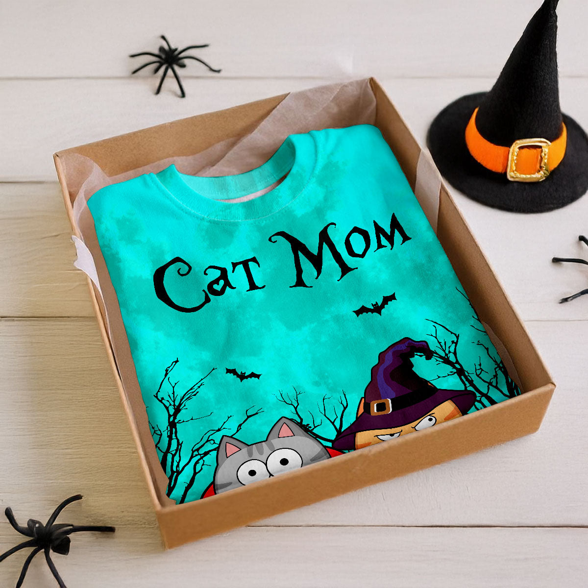 Cat Mom Halloween Moon Light Bat Tree Annoying Cat Personalized Shirt, Purrfect Costume for Cat Lover