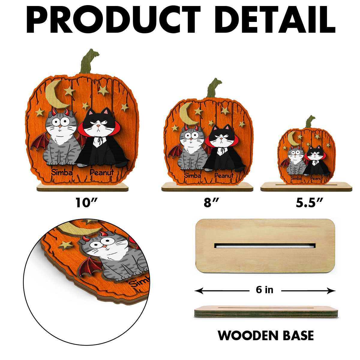 Halloween Funny Cats Pumpkin Shaped Personalized 2-Layer Standing Wooden Plaque, Spooky Halloween Tabletop, Tiered Tray, Shelf Sitter Decoration