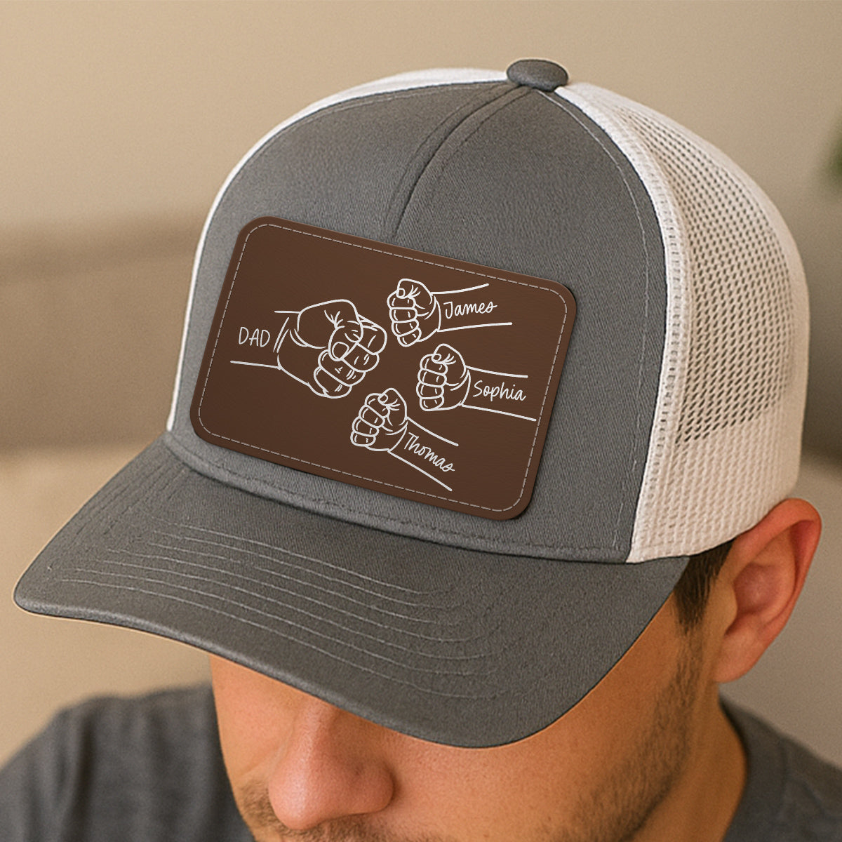 Dad Fist Bump Outline Personalized Leather Patch Hat