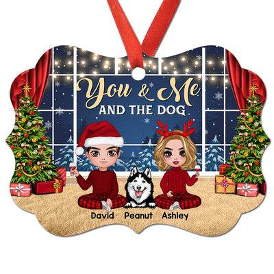 Couple And Dogs Sitting By Window Personalized Christmas Ornament