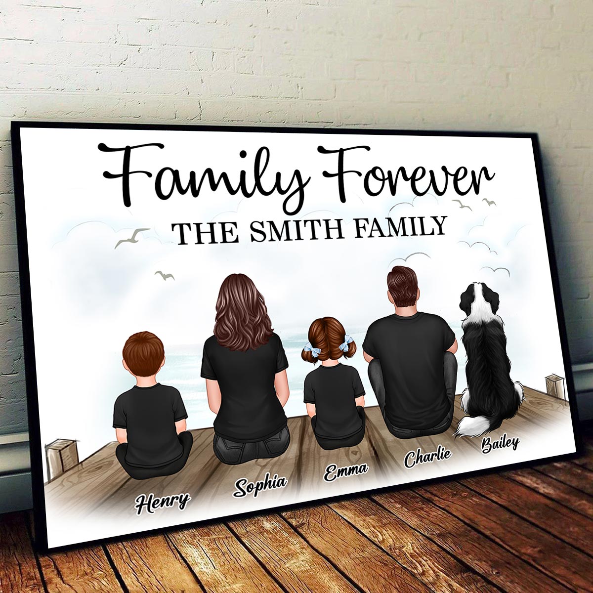 Retro Vintage Family Sitting On Bridge Personalized Horizontal Poster