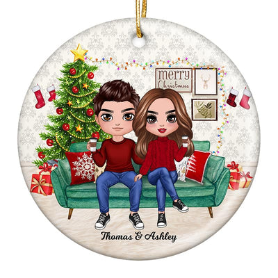 Couple Sitting In Living Room Personalized Circle Ornament