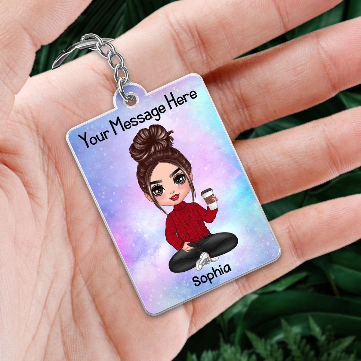 Custom Character Family Member With Favorite Song QR Code Personalized Acrylic Keychain