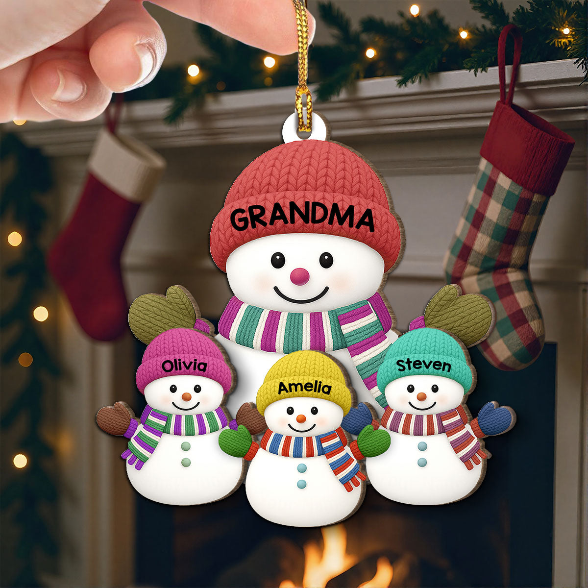 Christmas Grandma Grandkids Snowman Together Christmas - Personalized 2-Layer Wooden Ornament