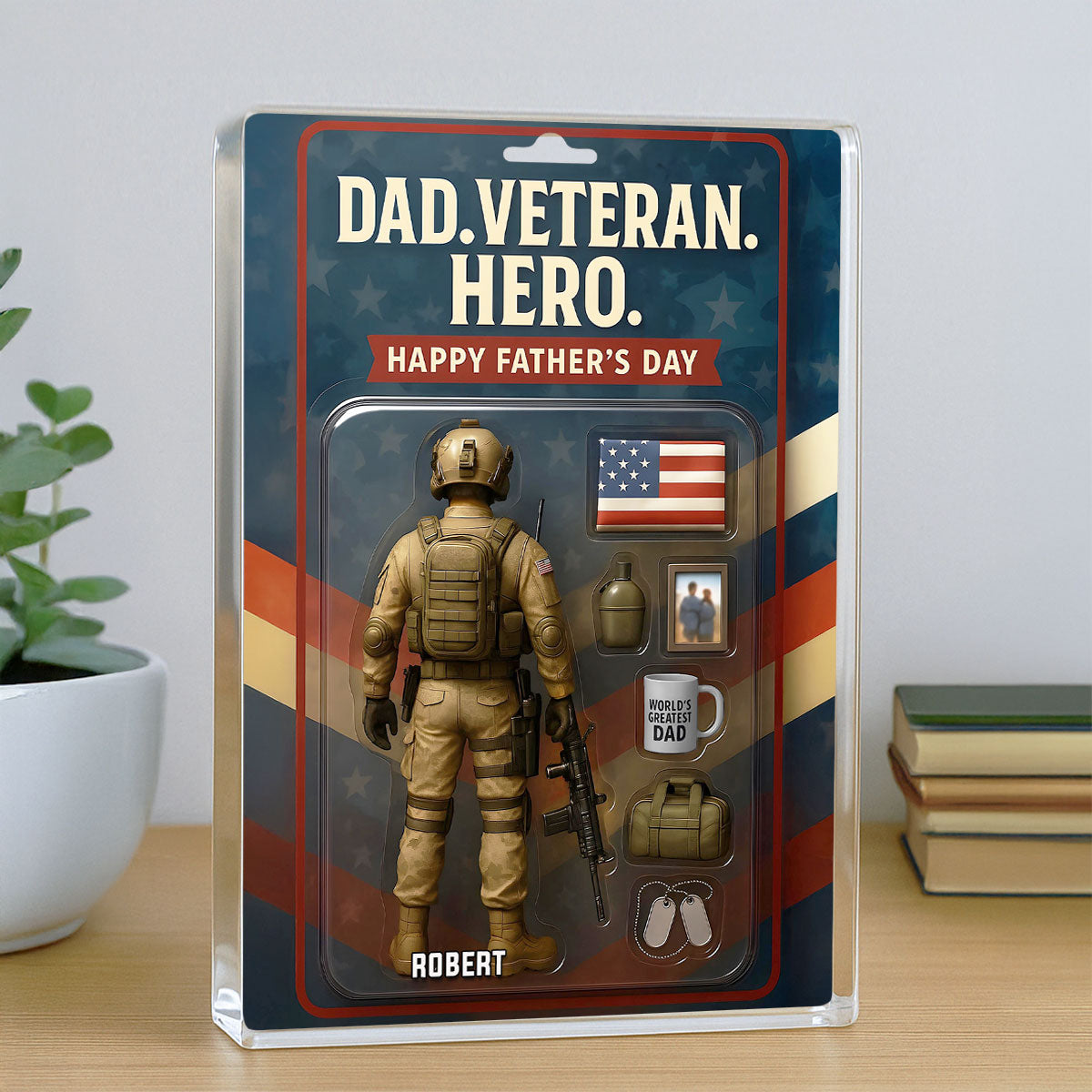 Dad Veteran Hero Custom Figure Personalized Acrylic Block Plaque, 2025 Father's Day Gift For Him, For Dad