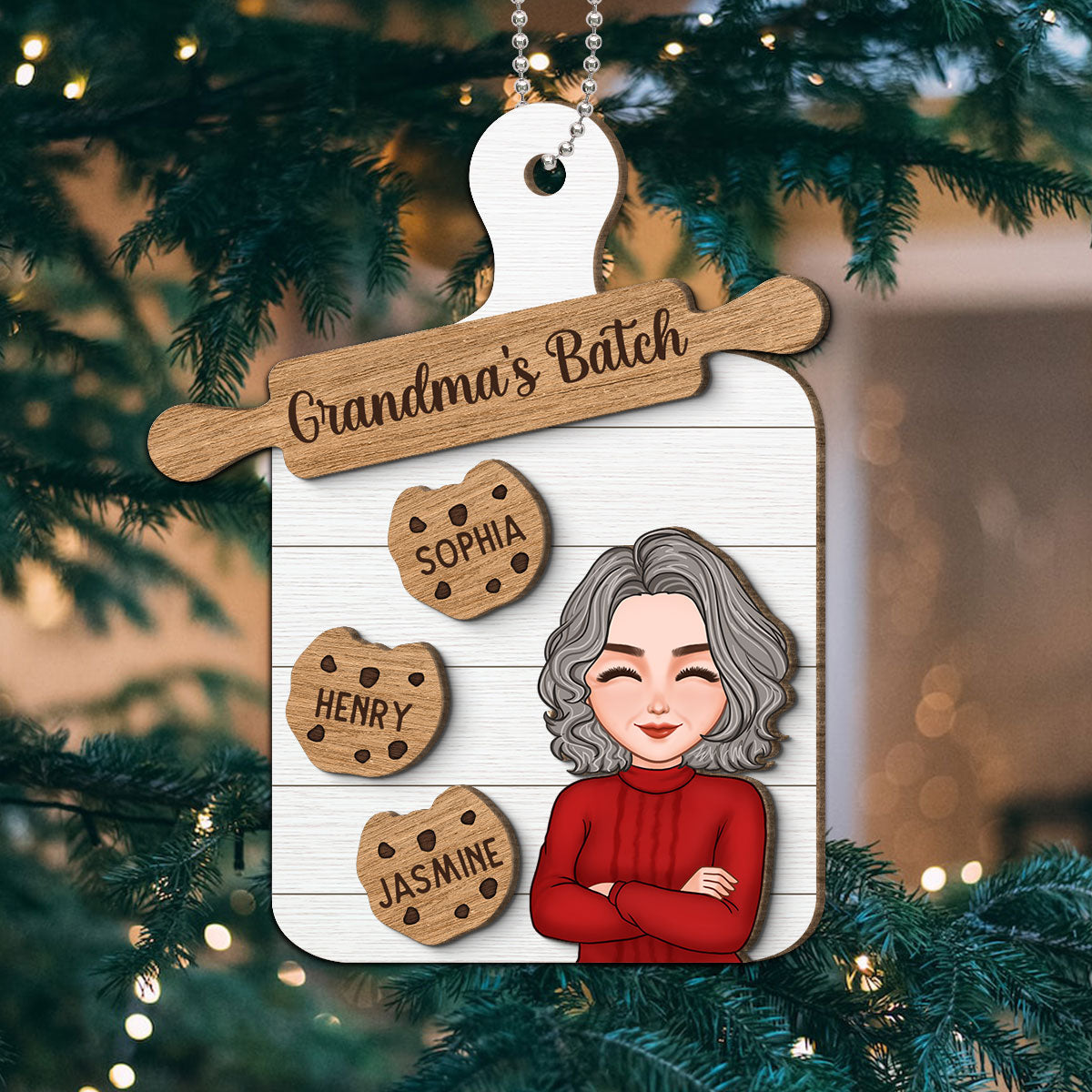 Grandma Mom Cookie Board Christmas Personalized 2-Layer Wooden Ornament