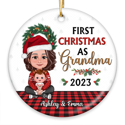 My First Christmas As Grandma Crossed Legs Grandma Grandkid Personalized Circle Ornament
