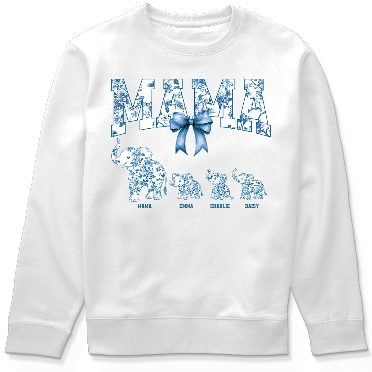 Elephant Grandma Mom Blue Floral Pattern Chinoiserie Personalized Shirt, Mother's Day gift