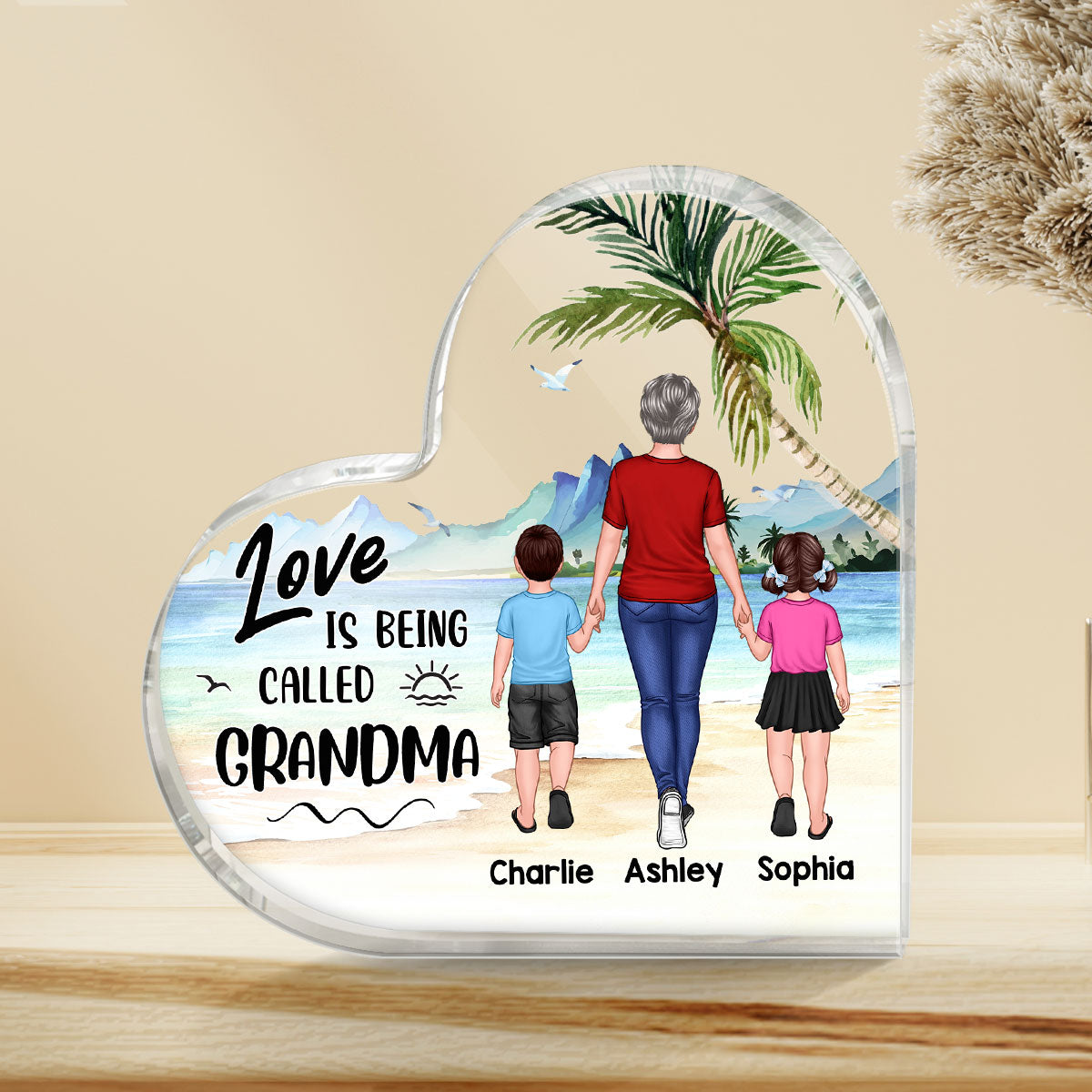 Love Being Called Grandma Back View Walking Woman & Kids Personalized Heart Plaque