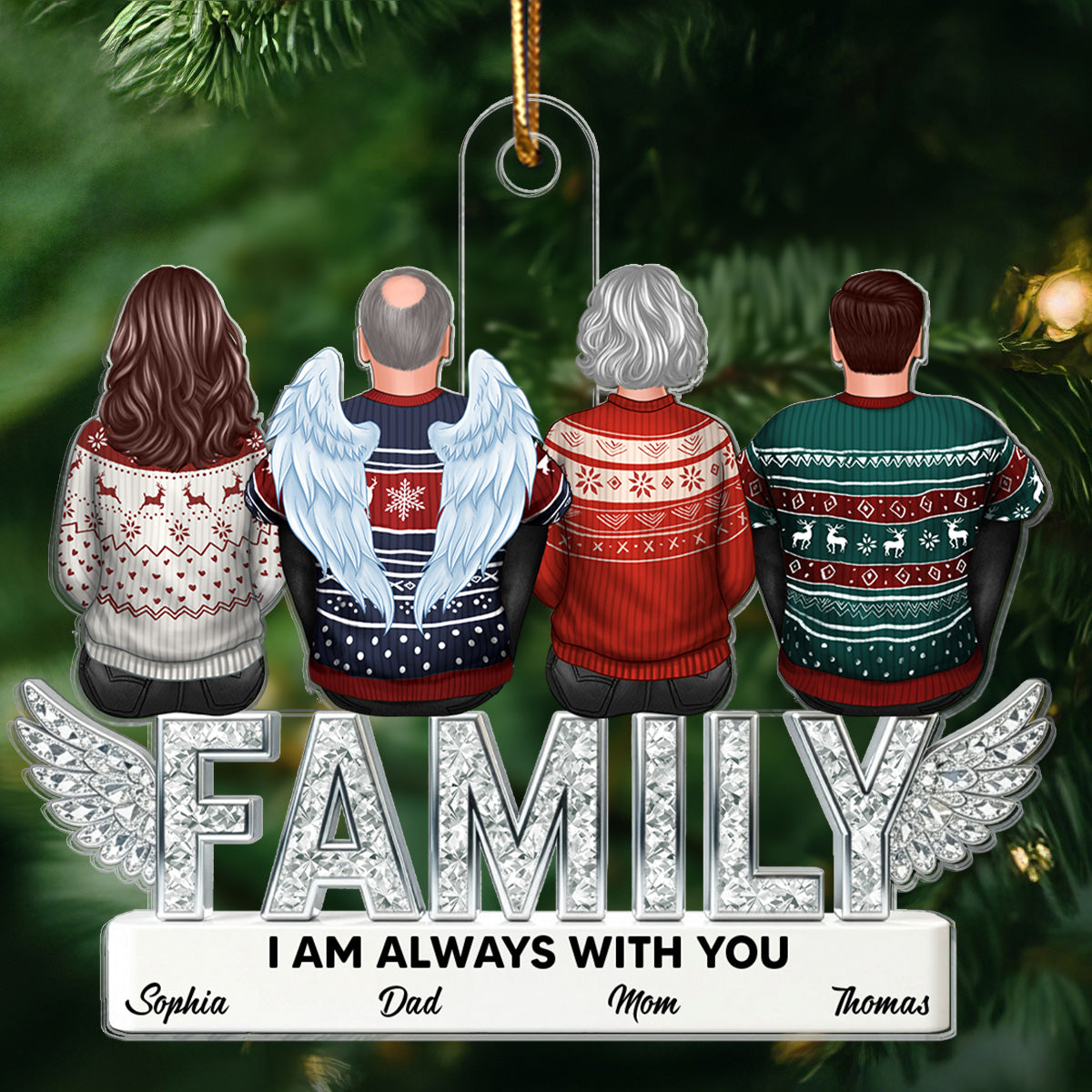 3D Shining Effect Family Always With You Memorial - Personalized Acrylic Ornament - Heartwarming Memorial, Sympathy, Remembrance Gift