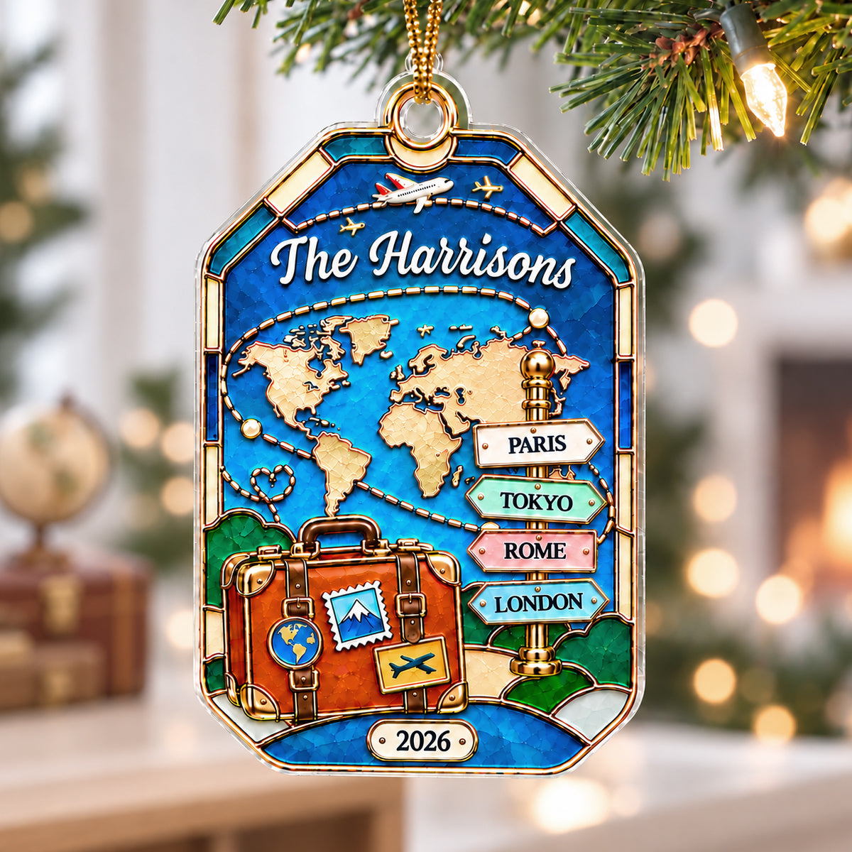 The Places You've Been Sign Post 2D Flat Printed - Personalized Acrylic Ornament - Traveling Destination Keepsake, Christmas Gift For Traveling Lovers