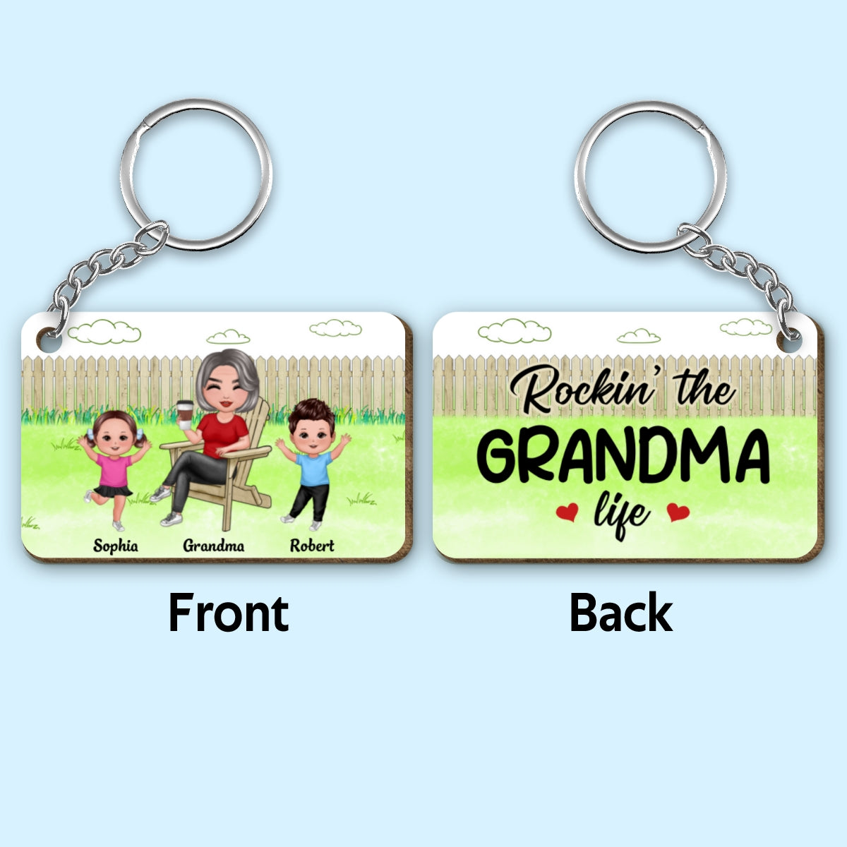 Rockin‘ Grandma Life Garden Backyard Personalized Wooden Keychain