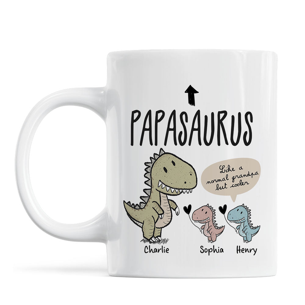 Papasaurus And Kids Cute Style Personalized Mug, Father's Day Gift for Grandpa