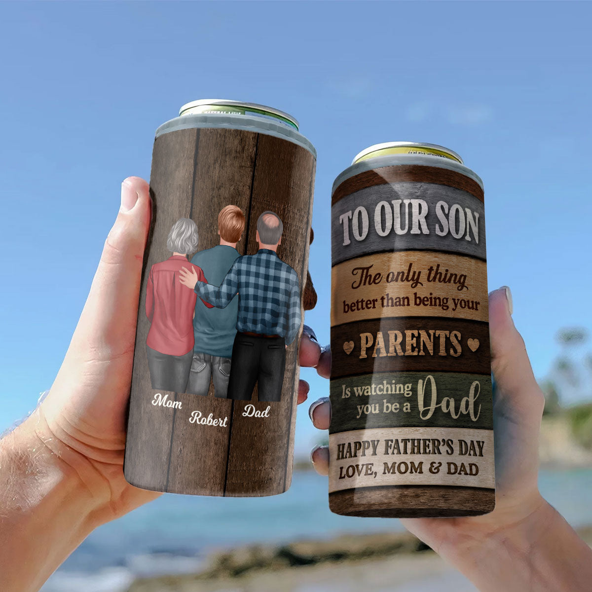 Colored Wood Pallets To My Son From Mom Personalized Can Cooler, Father's Day Gift For Son
