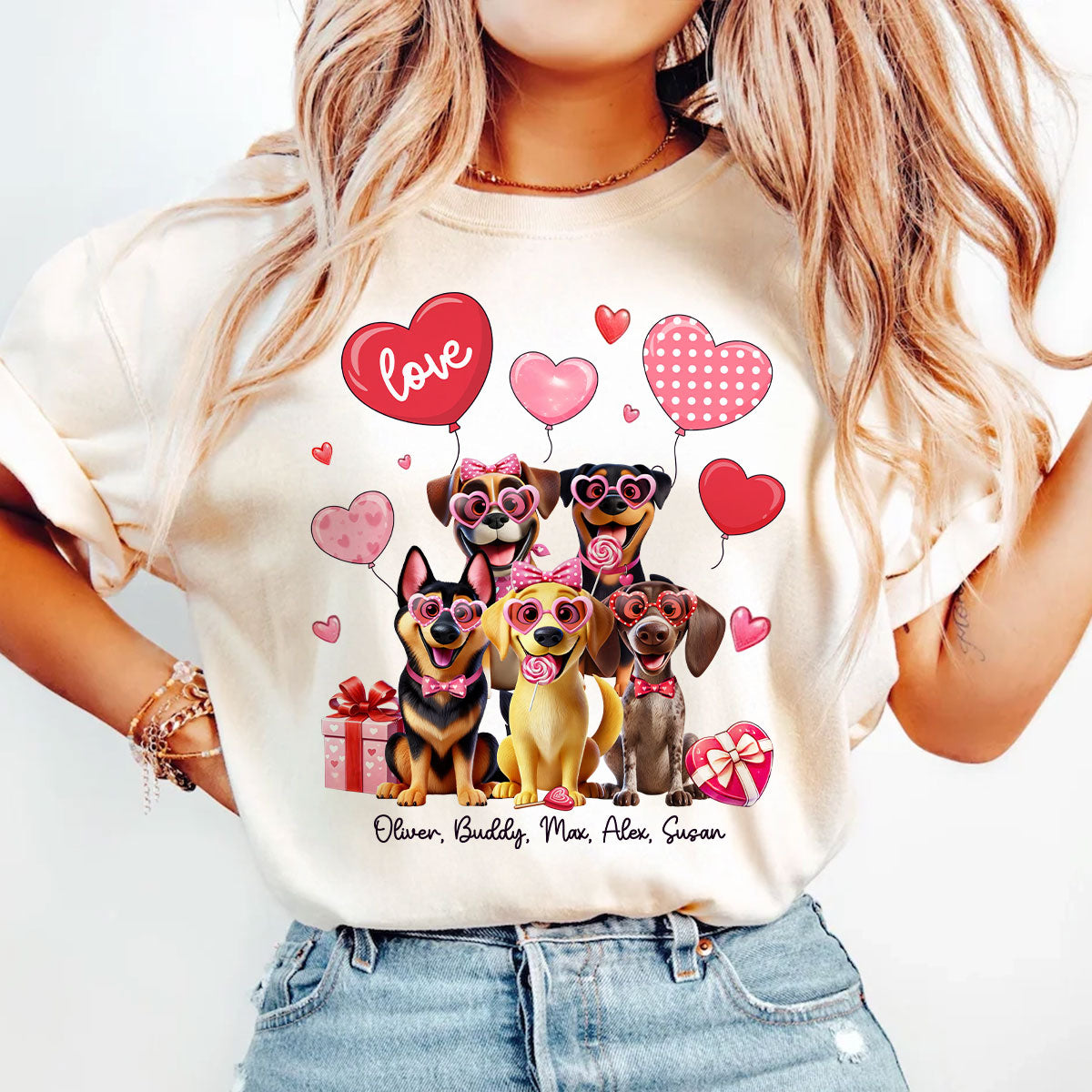Personalized  Heart Balloon Shirt For Dog Mom, 3D Cute Dogs