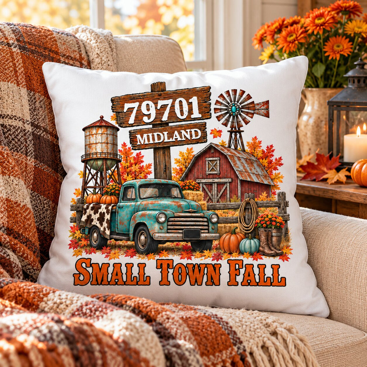 Small Town Fall Western Zip Code - Personalized Pillow