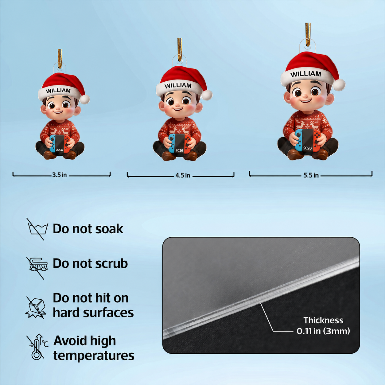 3D Effect Gaming Kid Christmas Personalized Acrylic Ornament