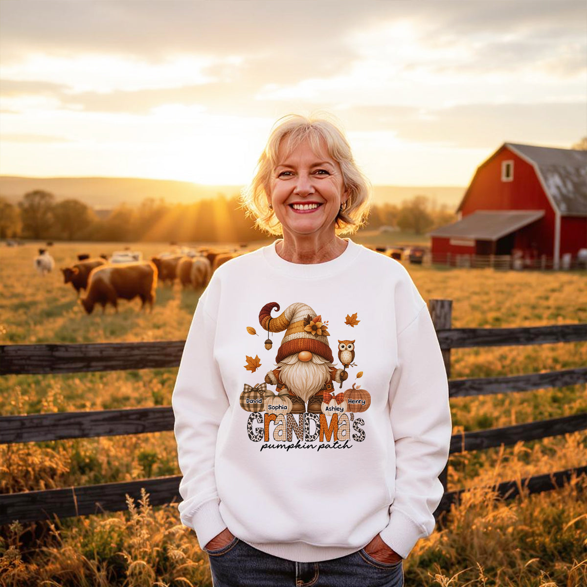 Grandma's Pumpkin Patch Cute Fall Gnome Personalized Sweatshirt, Cozy Fall Shirt for Grandma, Mom