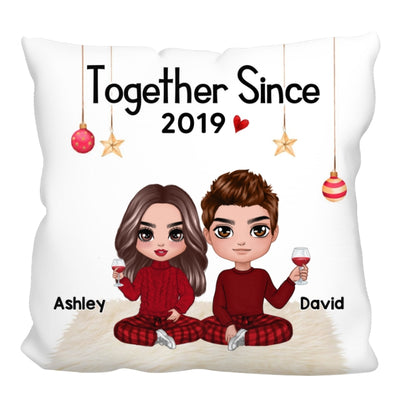 Doll Couple Sitting Christmas Personalized Pillow (Insert Included)