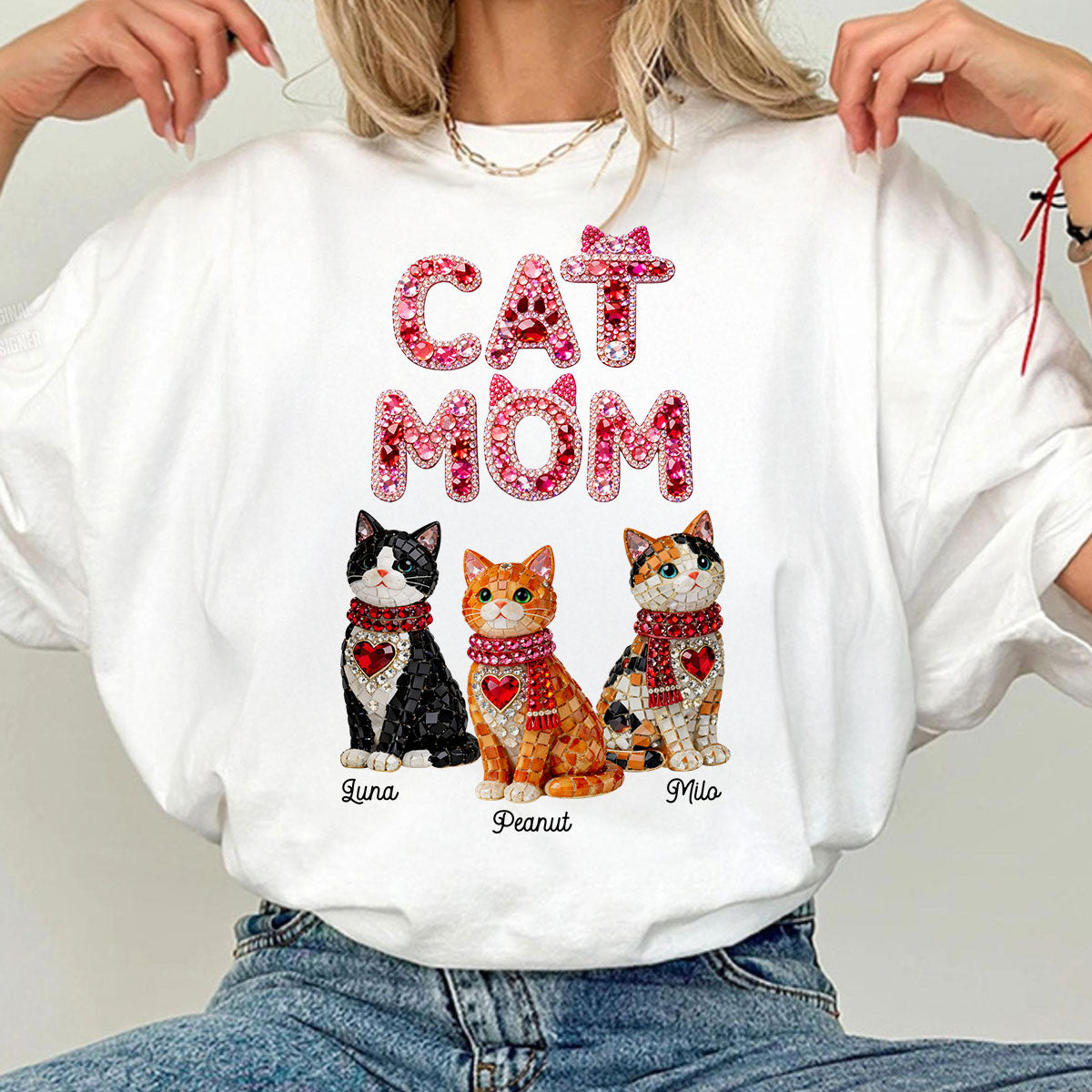 Cat Mom Shiny Pattern - Personalized Shirt - Unique Valentine's Day Gift for Cat Moms