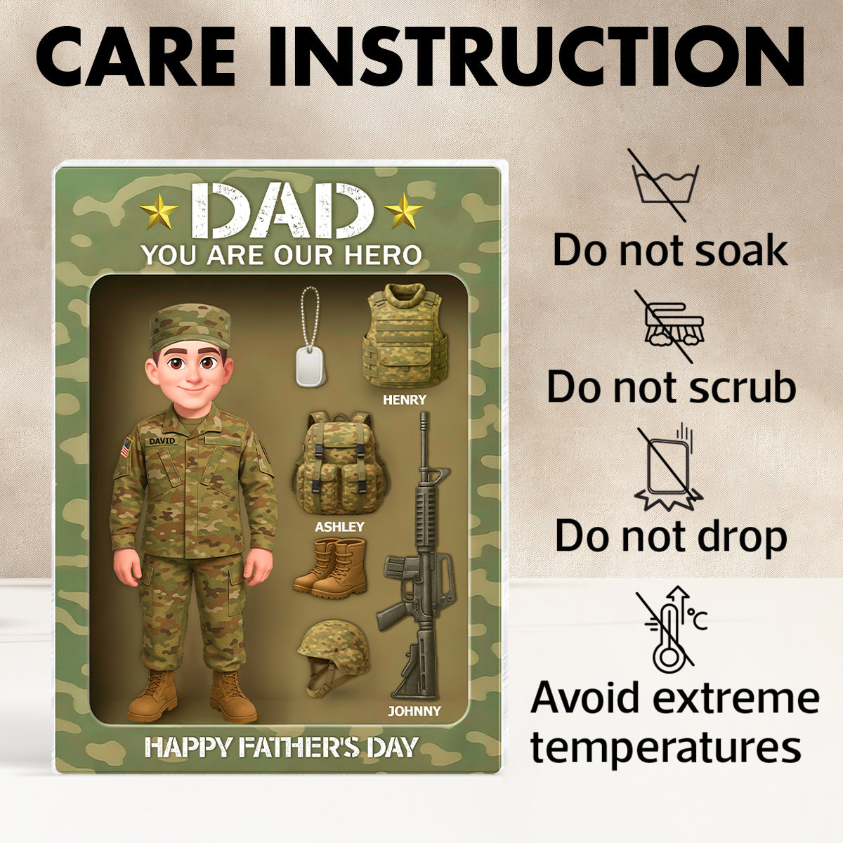 Proud Army Millitary Dad Hero - Personalized Acrylic Block Plaque -  Gift For Marine Dad