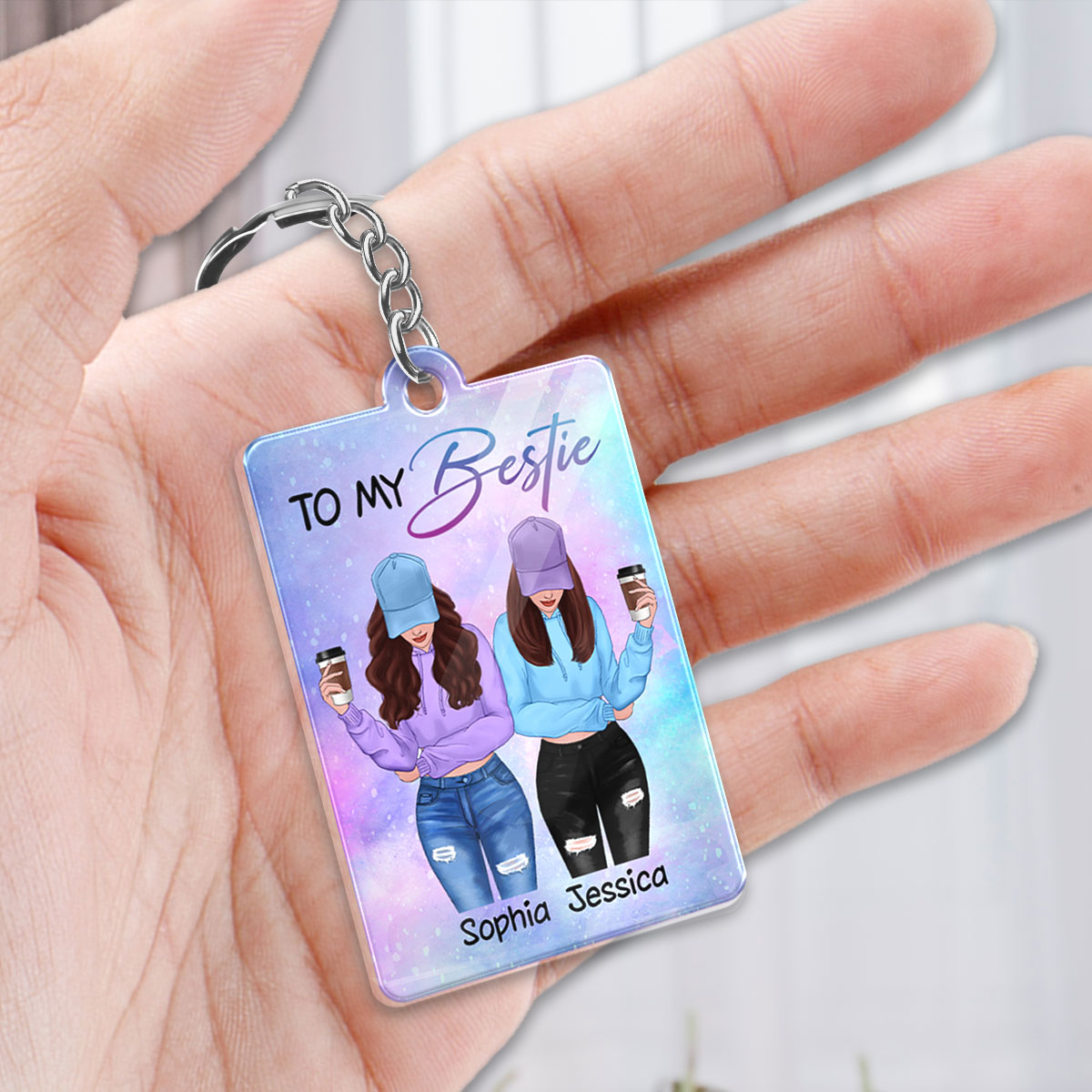 Front View Besties To My Bestie Personalized Acrylic Keychain