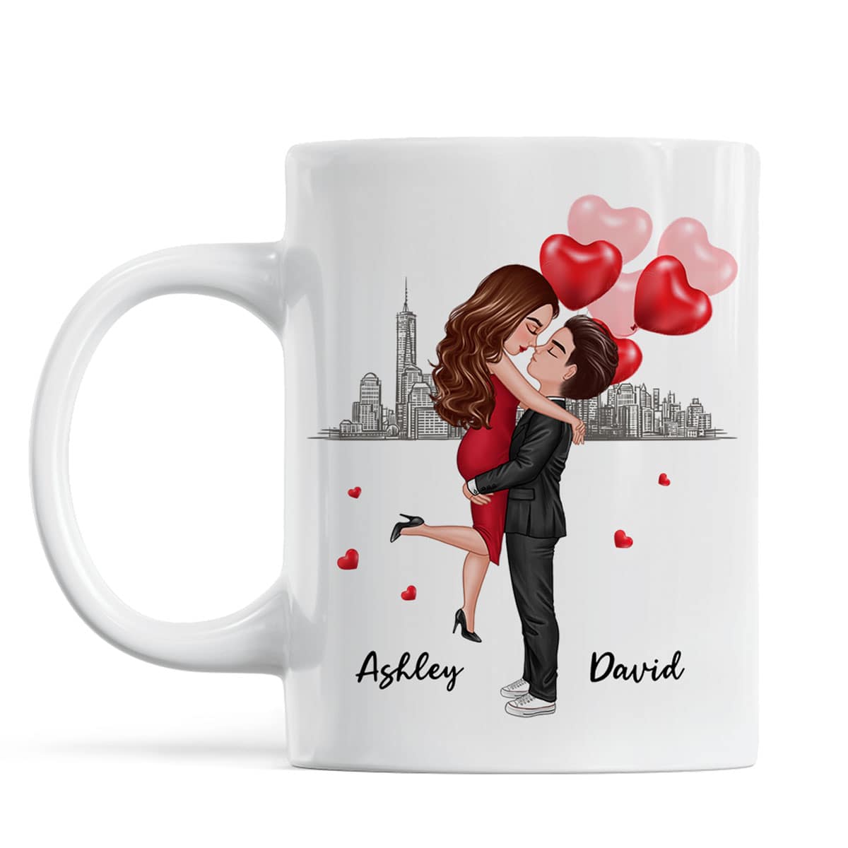 Skyline Doll Couple Hugging Kissing Calendar Anniversary Date Personalized Mug