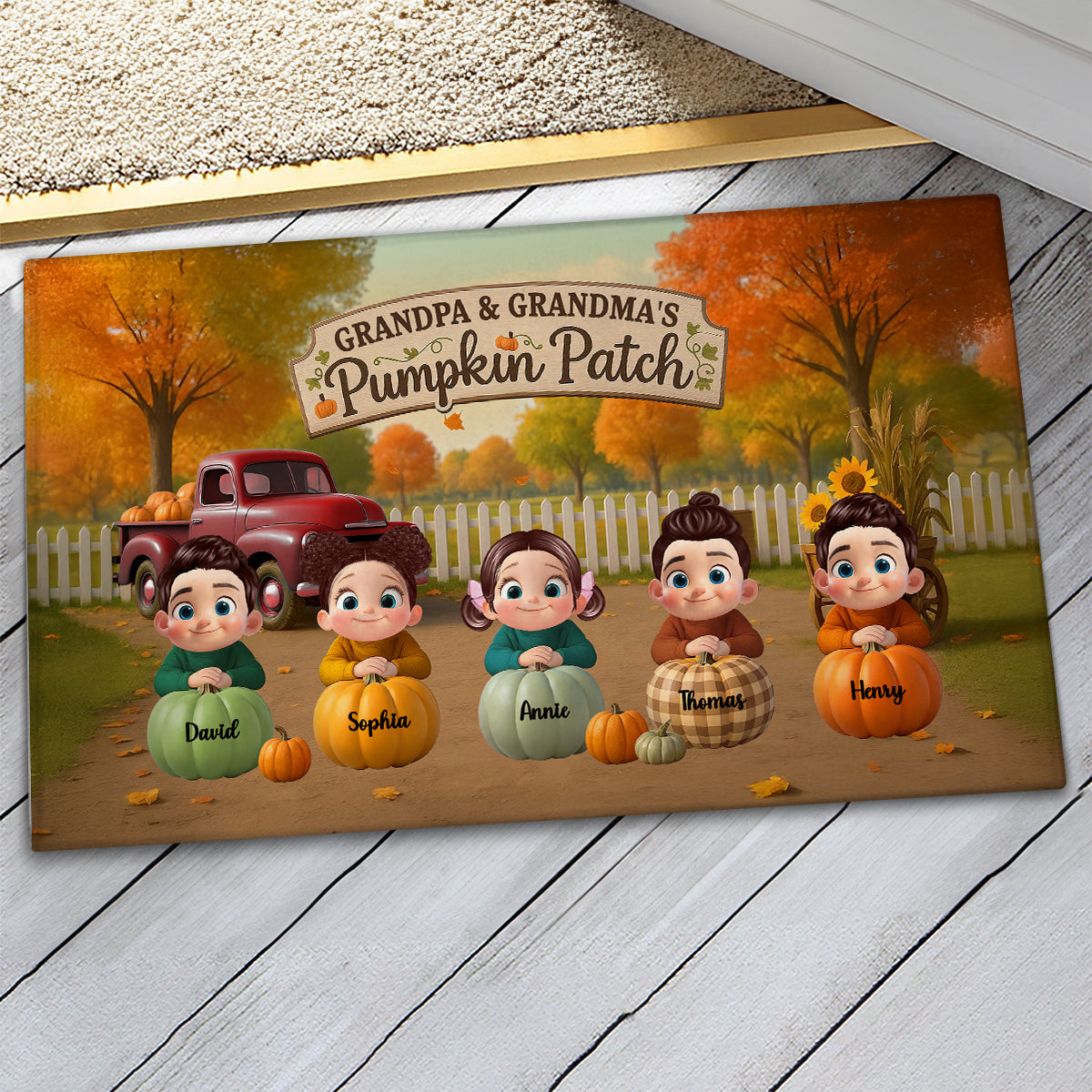 Fall Season Pumpkins Welcome To Grandma Grandpa Grandparents House Personalized Doormat
