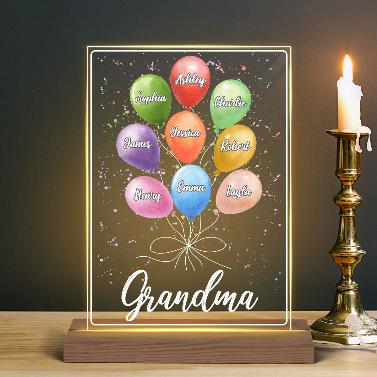 Grandma Mom Colorful Balloon Personalized Rectangel Acrylic LED Night Light