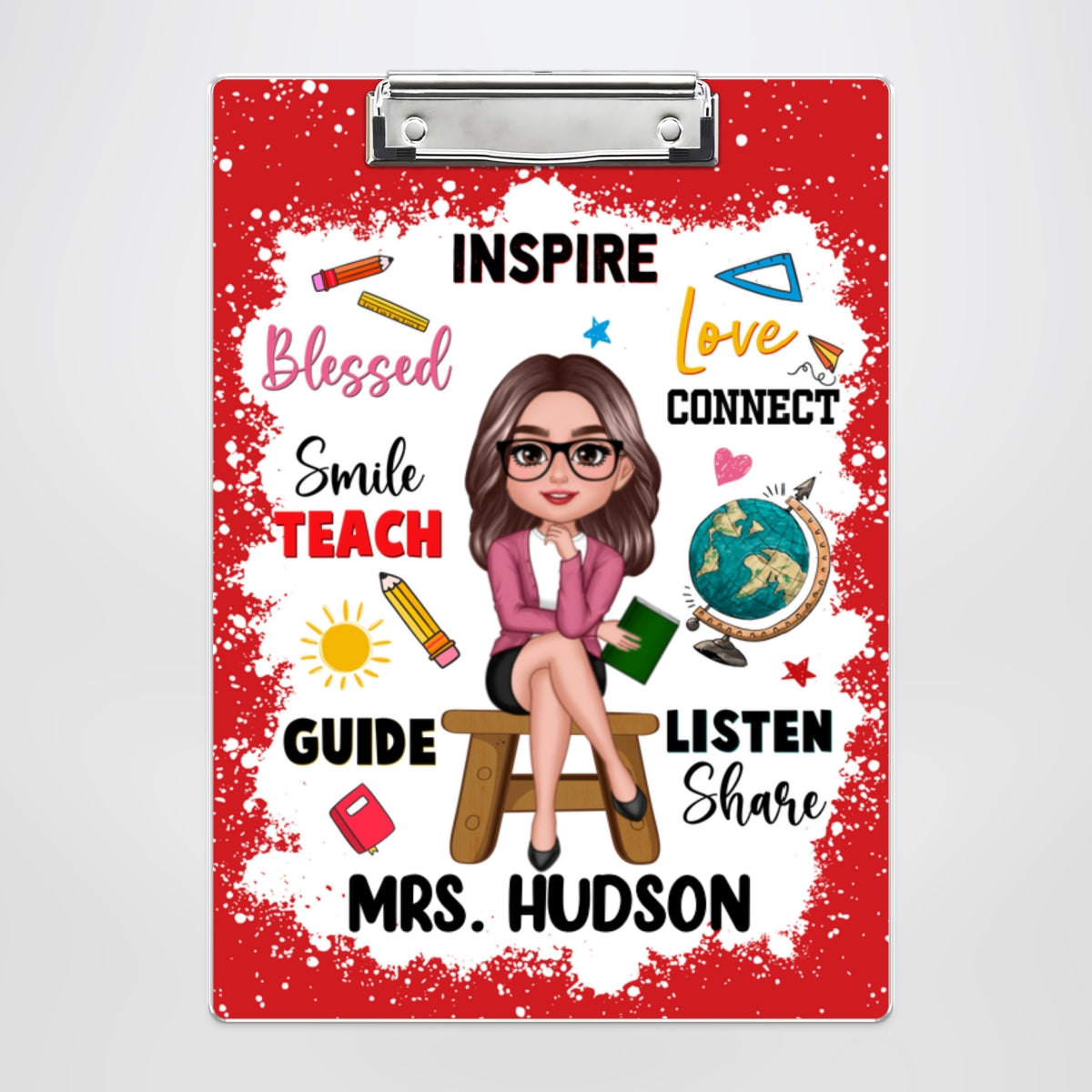 Teacher Inspire Love Connect Personalized Acrylic ClipBoard, Gift For Teacher