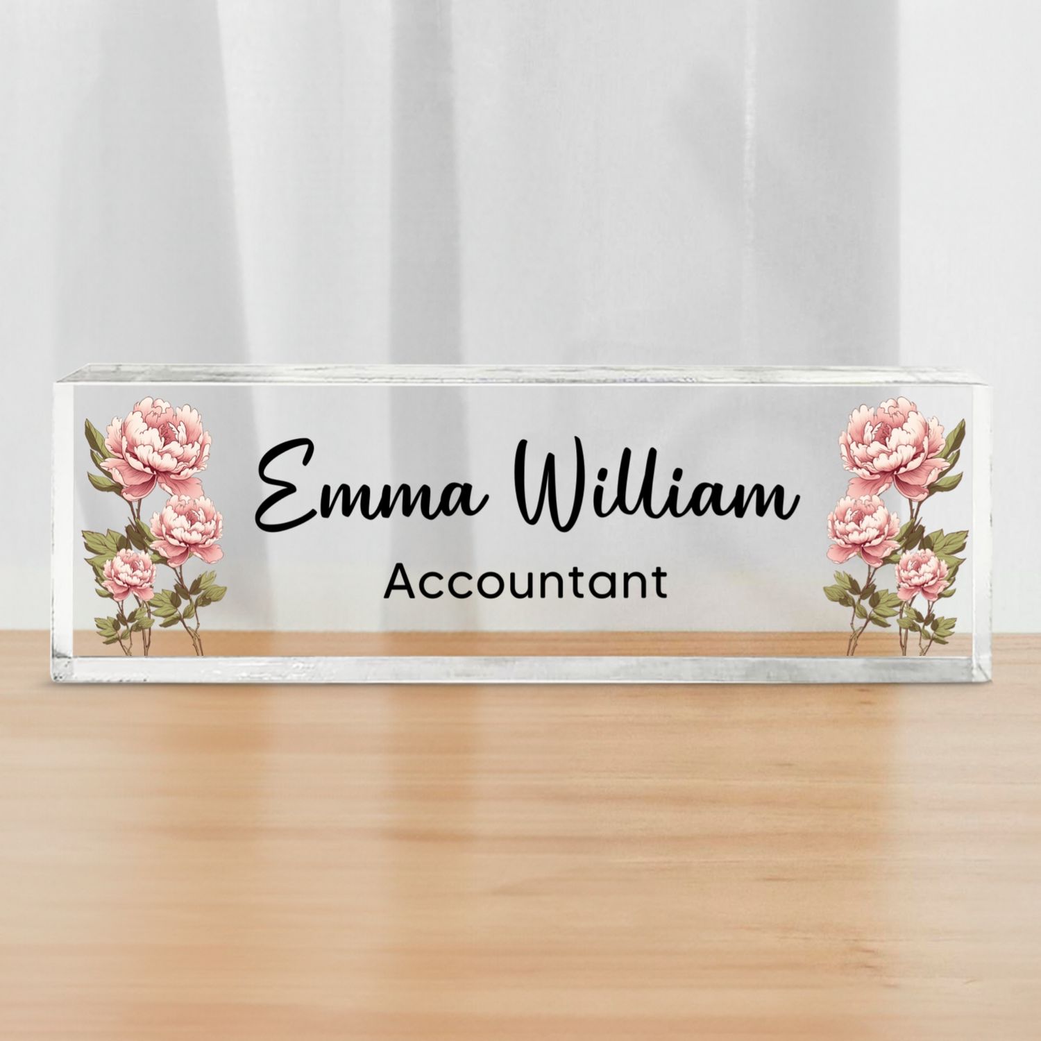 Birth Month Flowers Personalized Acrylic Desk Name Plate, Office Decor, Gift For Colleagues, Boss