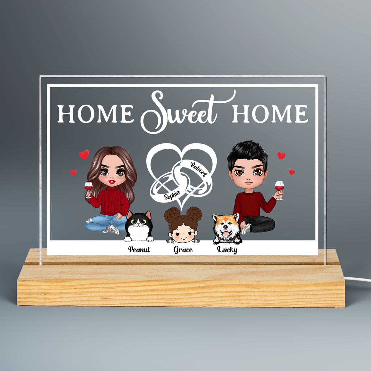 Doll Couple Heart Rings Kids Dogs Cats Personalized Custom Shape LED Night Light