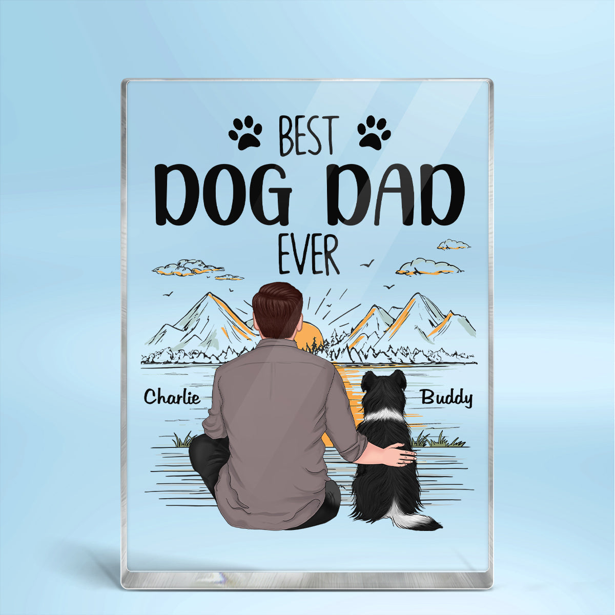 Best Dog Dad Ever Mountain Sketch Personalized Rectangle Acrylic Block Plaque