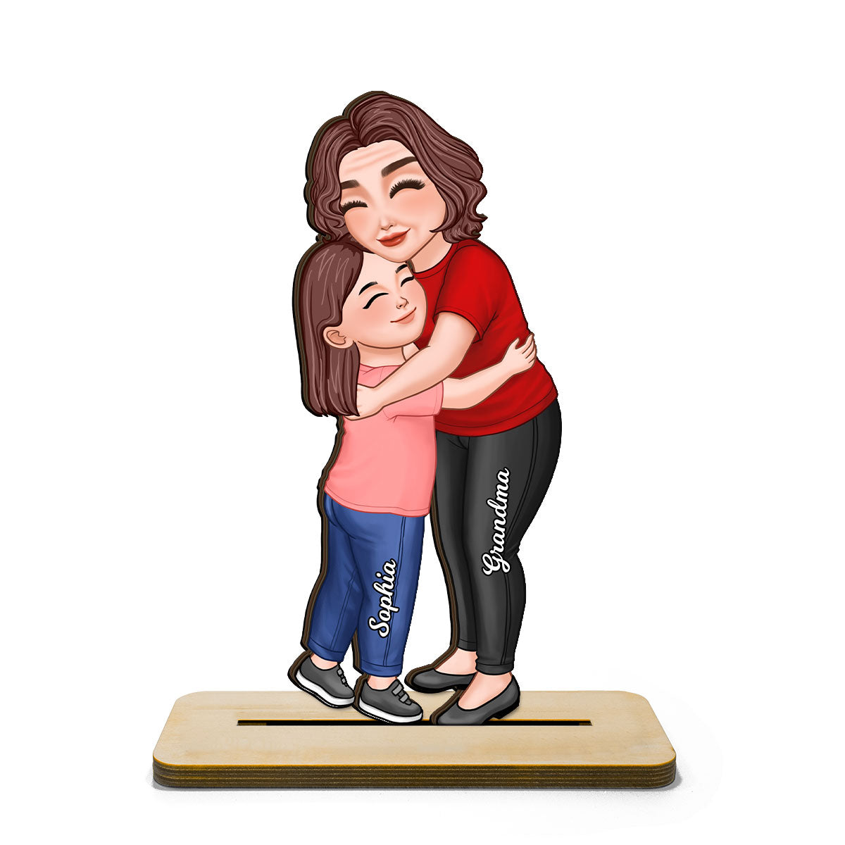 Grandma & Grandkid Hugging Gift For Grandma Gift For Granddaughter Grandson Grandchildren Personalized Standing Wooden Plaque