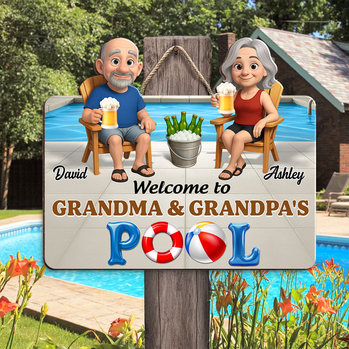 Life Is Better At Grandma Grandpa Pool Personalized Wood Sign