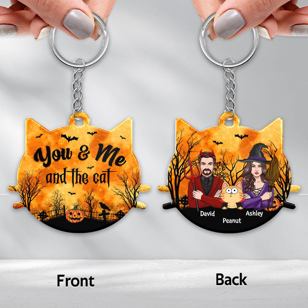 Couple And The Cats Halloween Personalized Acrylic Keychain