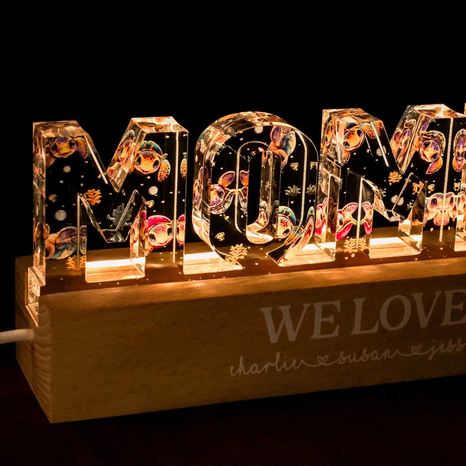 Mommy Cute Animals Turtles Dinosaurs Sharks Bears Dolphins Personalized Acrylic LED Night Light