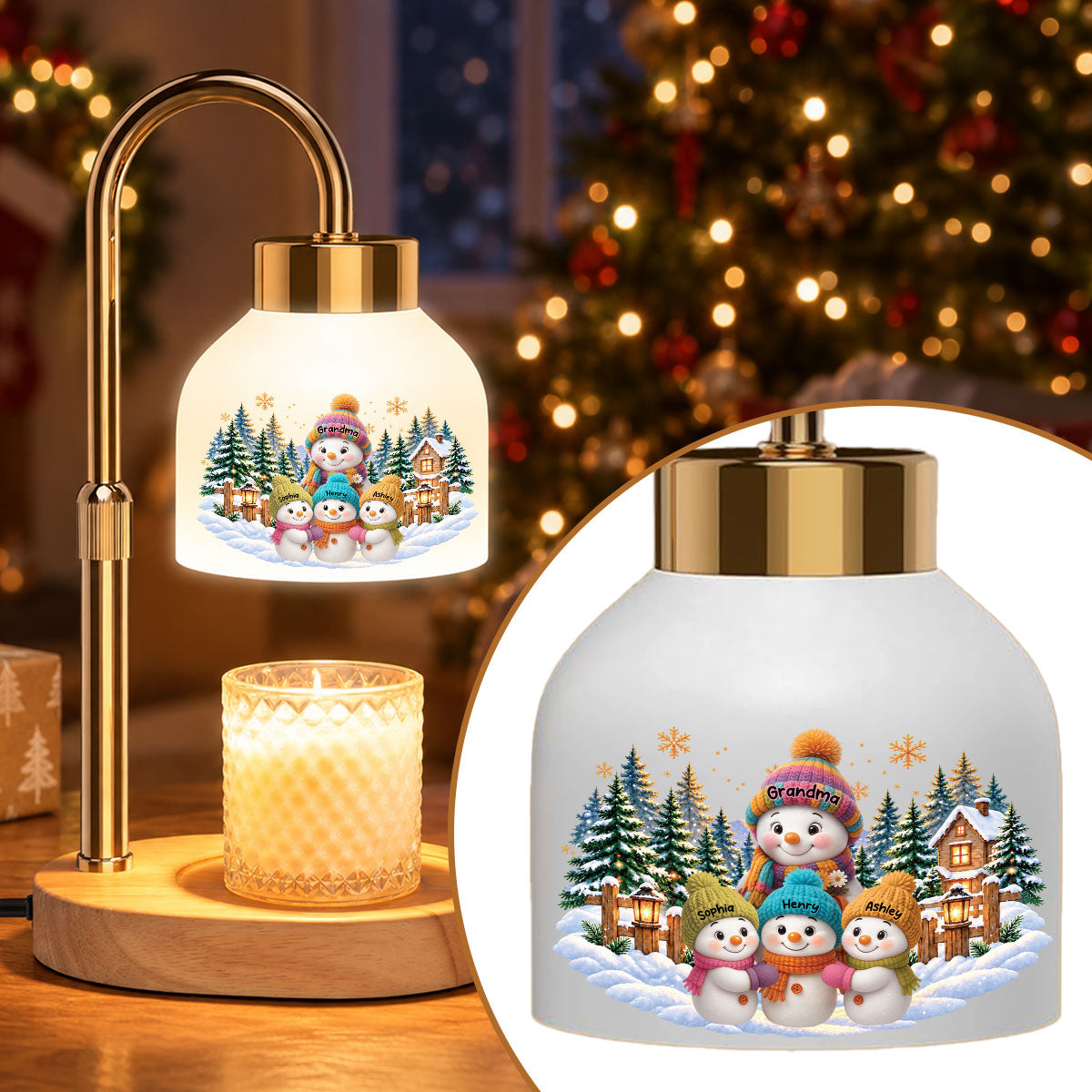 Grandma Grandkids Snowman - Personalized Candle Warmer Lamp - Christmas Home Decor Gift For Grandma