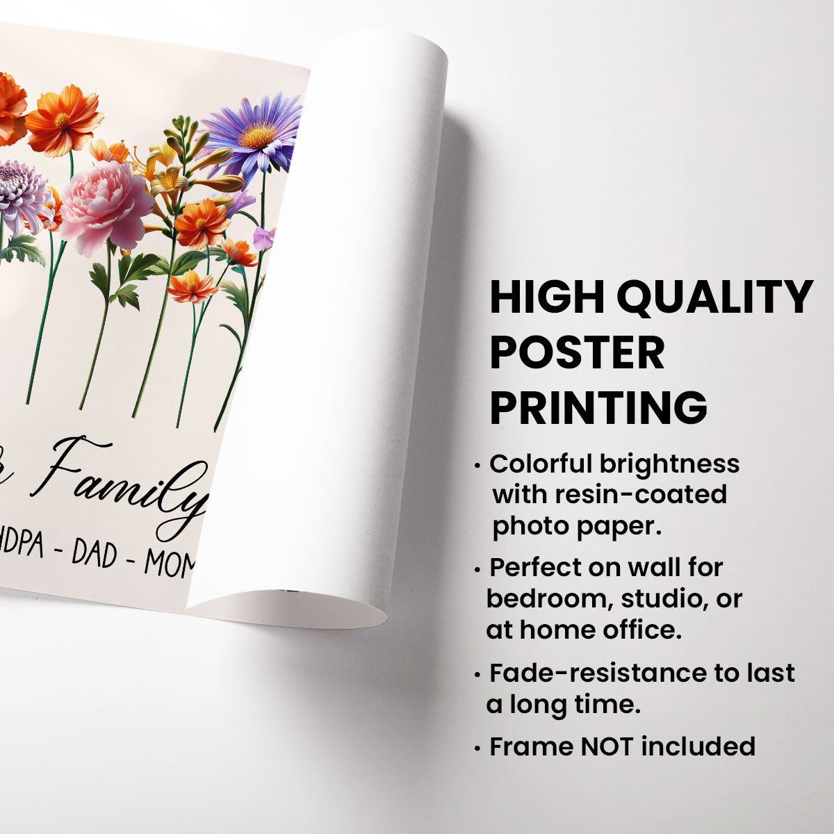 3D Effect Family Members Birth Month Flowers Personalized Poster, Gift For Mom, Grandma