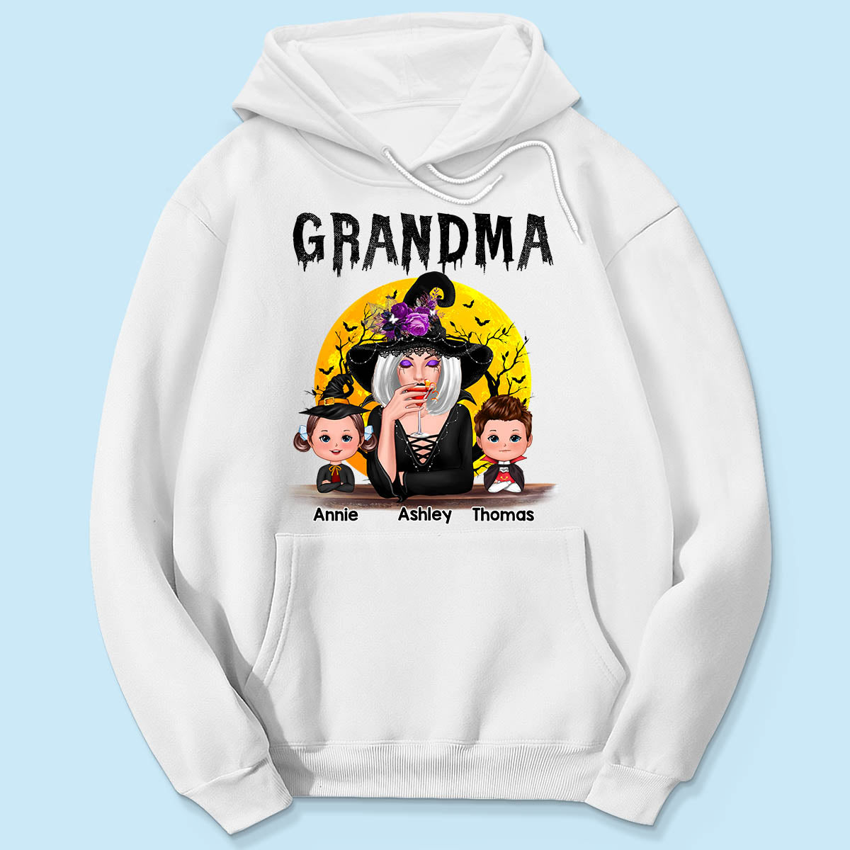 Halloween Moon Grandma Mom Witch With GrandKids Personalized Shirt