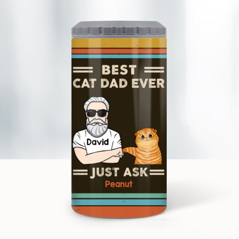 Best Cat Dad Ever Retro Personalized Tumbler 4 In 1 Can Cooler Christmas Gift For Dad