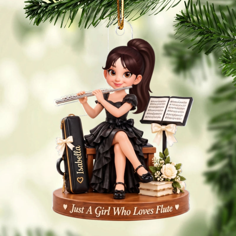 Just a Girl Who Loves Flute - Personalized Acrylic Ornament - Christmas Gift for Daughter, Granddaughter